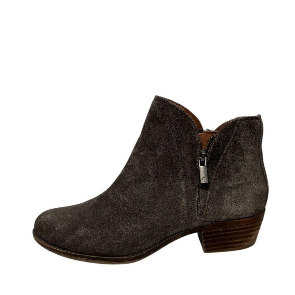 Lucky Brand Suede Winter‎ Casual Side Zip Low Heel Ankle Boots 7.5 Brown Gray - Picture 3 of 12